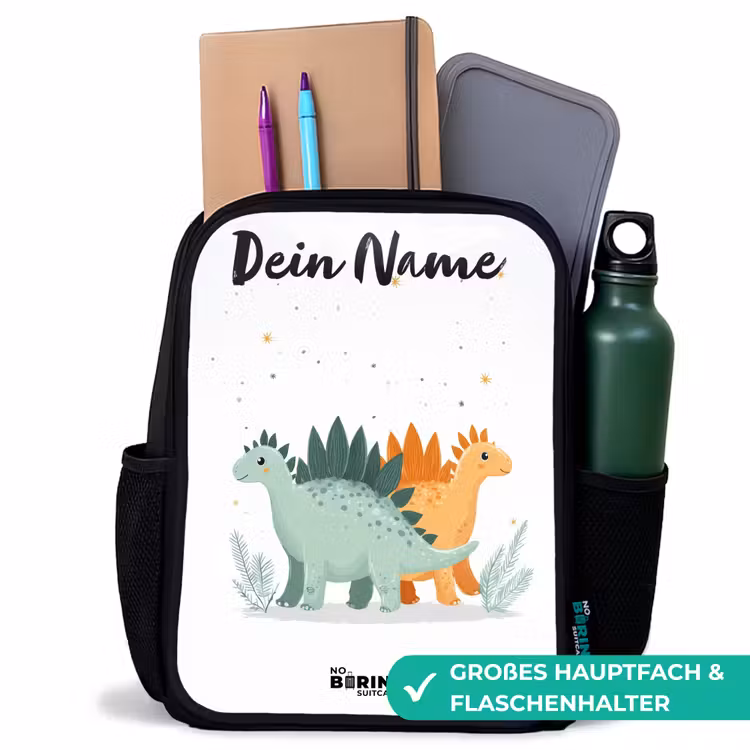 Kinderrucksack mit Namen - Schwarz - Dinos - Tiere - Sterne — 8