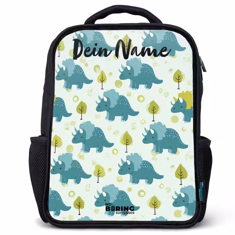 Kinderrucksack mit Namen - Schwarz - Dinosaurier - Muster - Natur — 1