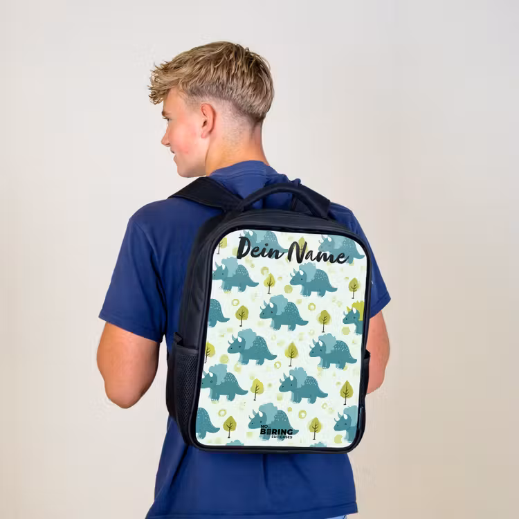 Kinderrucksack mit Namen - Schwarz - Dinosaurier - Muster - Natur — 3