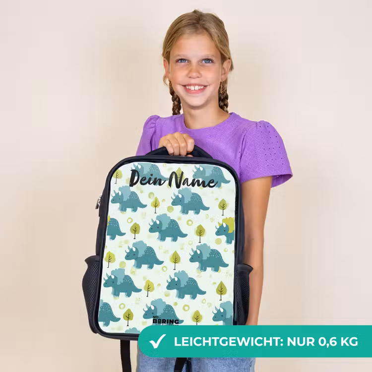 Kinderrucksack mit Namen - Schwarz - Dinosaurier - Muster - Natur — 7