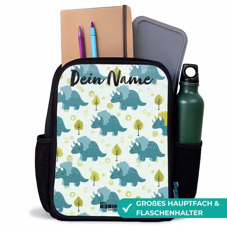 Kinderrucksack mit Namen - Schwarz - Dinosaurier - Muster - Natur — 8