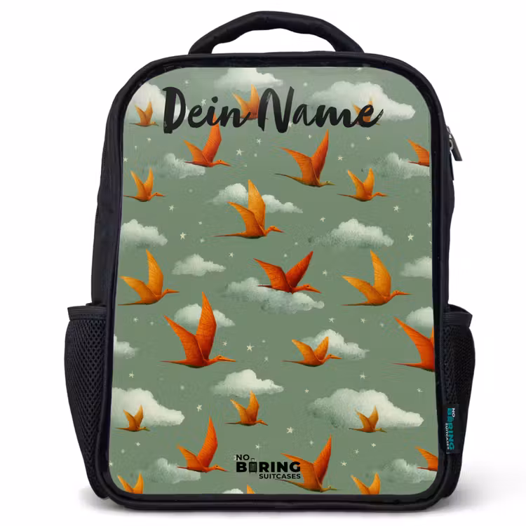 Kinderrucksack mit Namen - Schwarz - Muster - Dino - Flugsaurier — 1