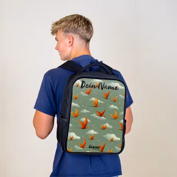 Kinderrucksack mit Namen - Schwarz - Muster - Dino - Flugsaurier — 3
