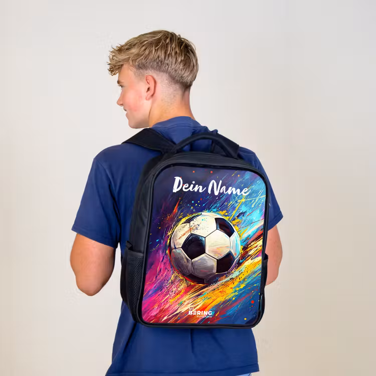 Kinderrucksack mit Namen - Schwarz - Neon - Fußball - Farbenfroh — 3