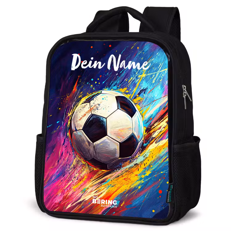 Kinderrucksack mit Namen - Schwarz - Neon - Fußball - Farbenfroh — 4