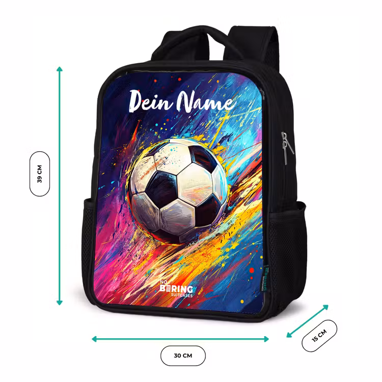 Kinderrucksack mit Namen - Schwarz - Neon - Fußball - Farbenfroh — 6