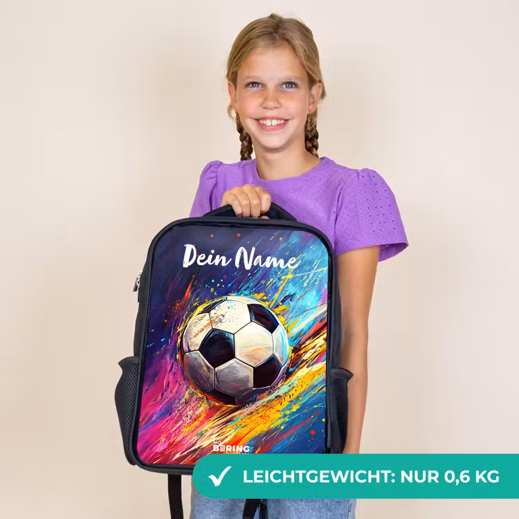 Kinderrucksack mit Namen - Schwarz - Neon - Fußball - Farbenfroh — 7