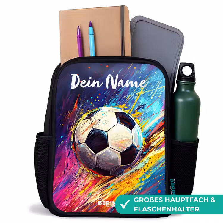 Kinderrucksack mit Namen - Schwarz - Neon - Fußball - Farbenfroh — 8