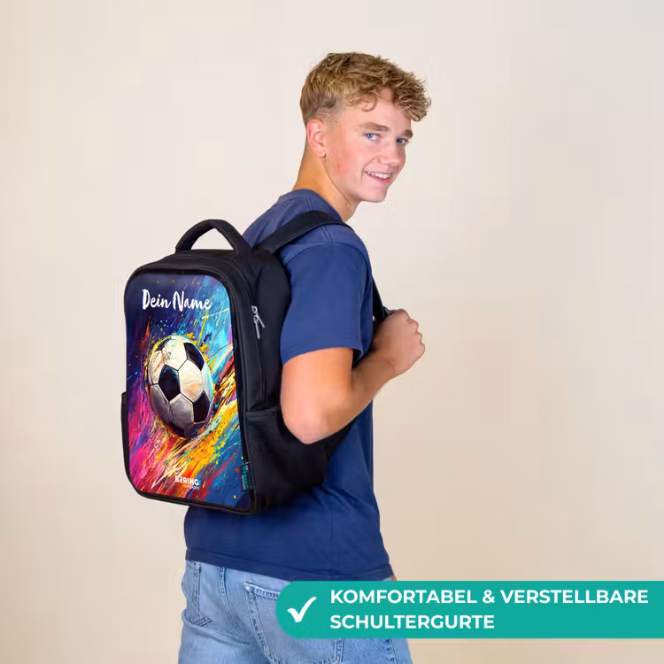 Kinderrucksack mit Namen - Schwarz - Neon - Fußball - Farbenfroh — 9