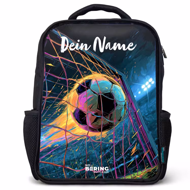 Kinderrucksack mit Namen - Schwarz - Neon - Netz - Fußball - Farbenfroh — 1