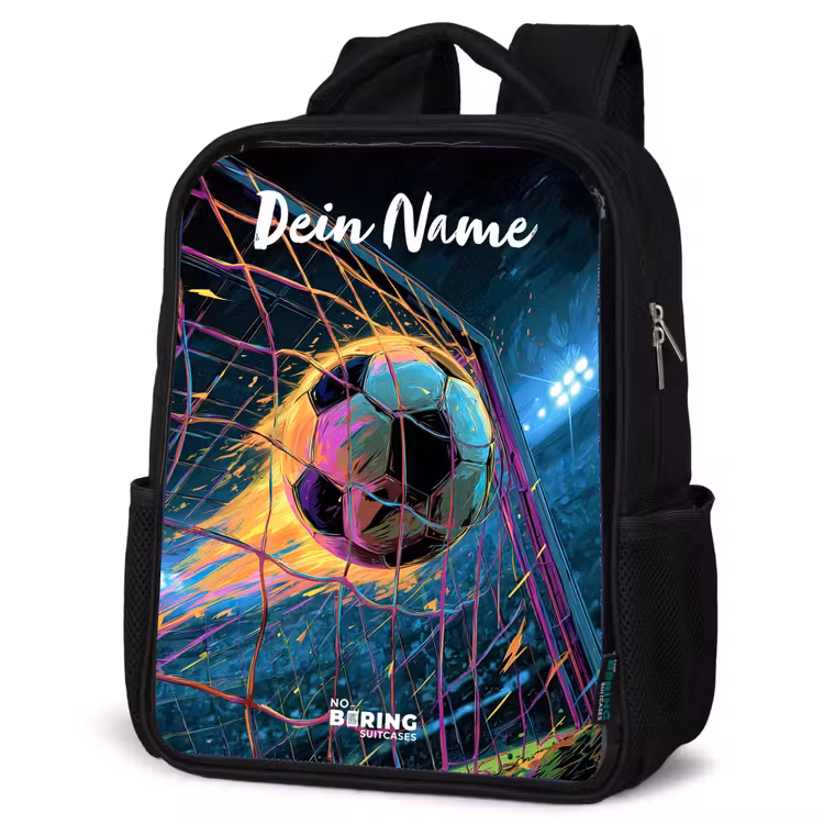 Kinderrucksack mit Namen - Schwarz - Neon - Netz - Fußball - Farbenfroh — 4