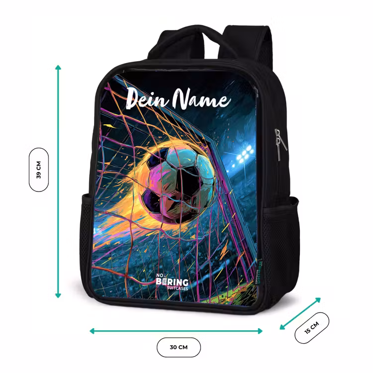 Kinderrucksack mit Namen - Schwarz - Neon - Netz - Fußball - Farbenfroh — 6
