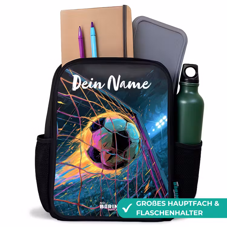 Kinderrucksack mit Namen - Schwarz - Neon - Netz - Fußball - Farbenfroh — 8