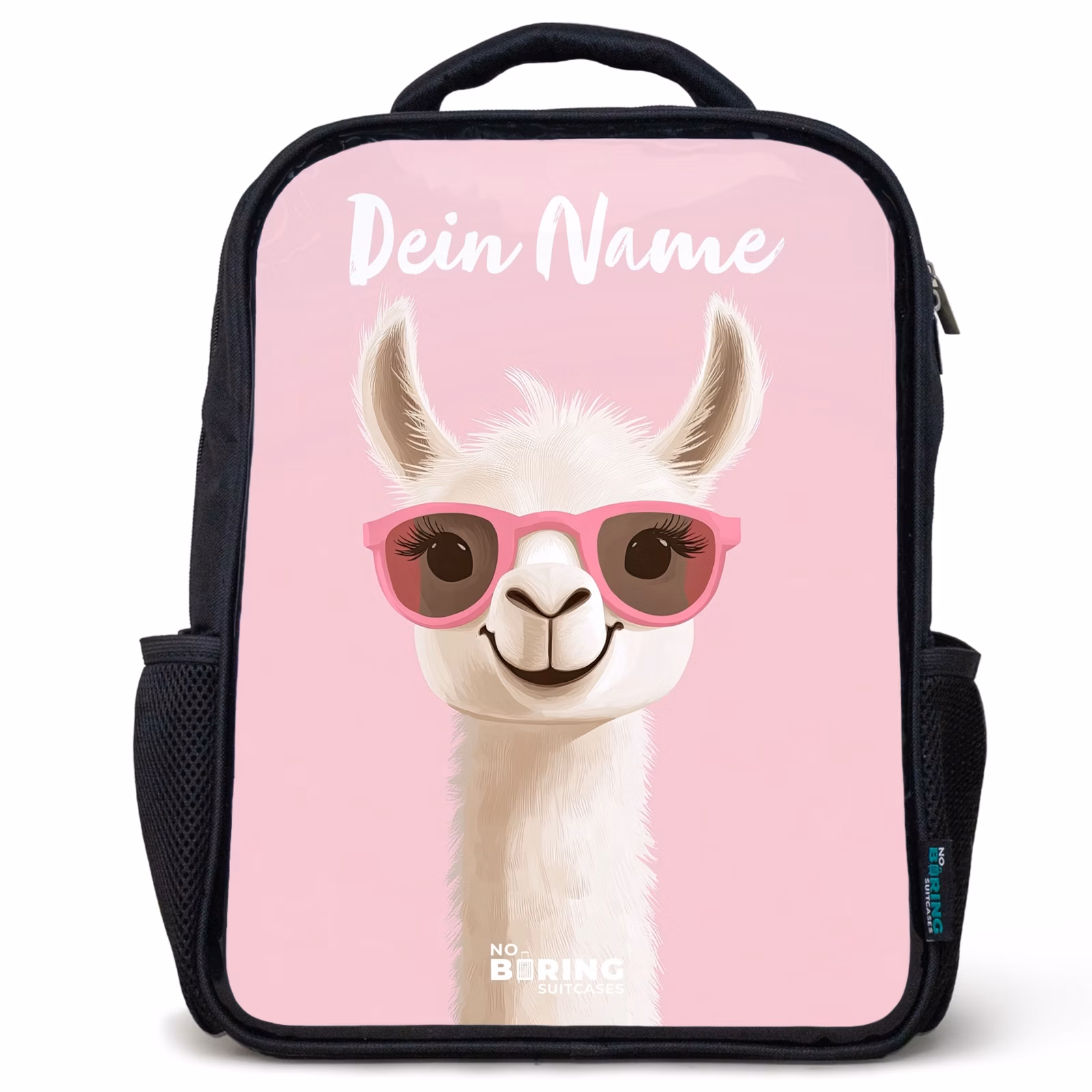 Kinderrucksack mit Namen - Schwarz - Lama - Weiß - Sonnenbrille - Wimpern — 1