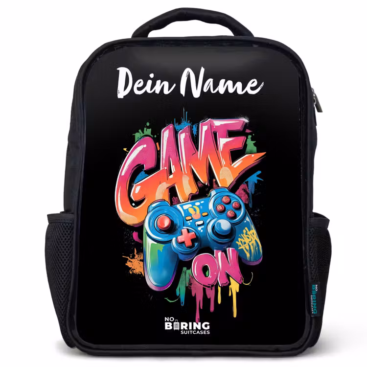 Kinderrucksack mit Namen - Schwarz - Controller - Spiel - Graffiti - Text — 1