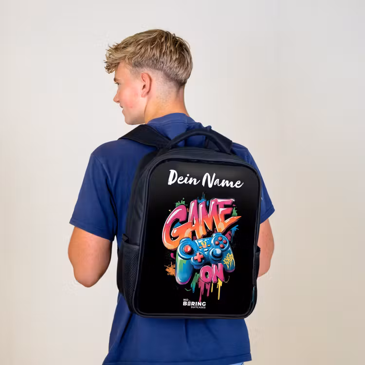 Kinderrucksack mit Namen - Schwarz - Controller - Spiel - Graffiti - Text — 3