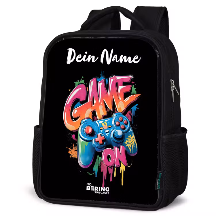 Kinderrucksack mit Namen - Schwarz - Controller - Spiel - Graffiti - Text — 4