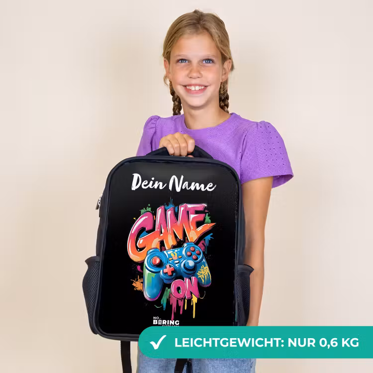Kinderrucksack mit Namen - Schwarz - Controller - Spiel - Graffiti - Text — 7