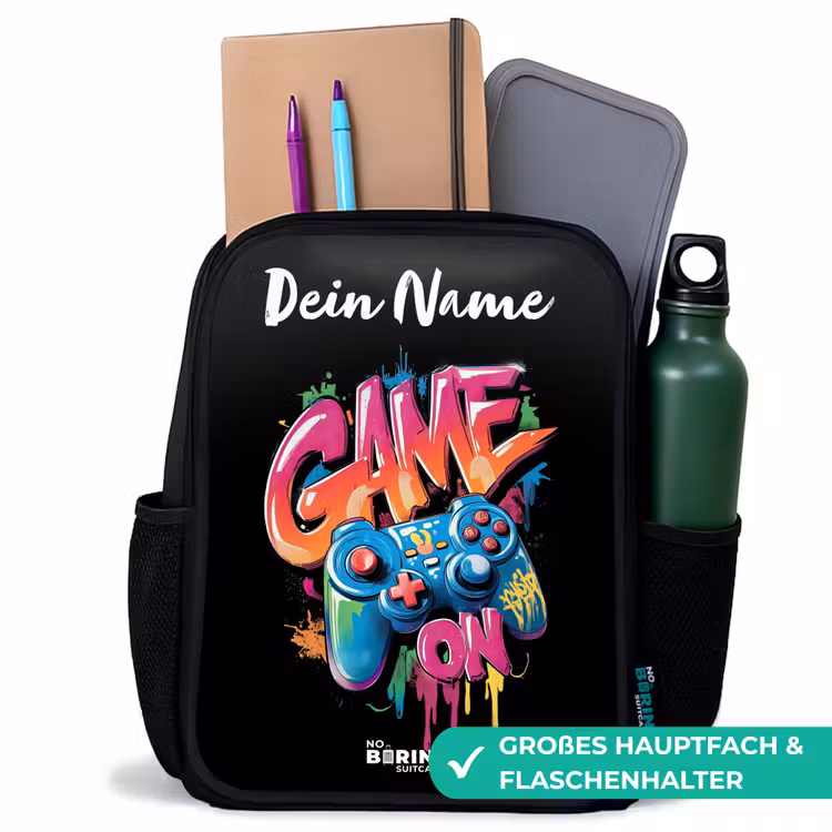 Kinderrucksack mit Namen - Schwarz - Controller - Spiel - Graffiti - Text — 8