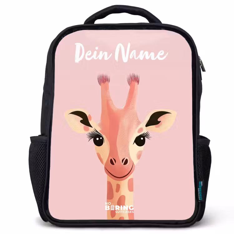 Kinderrucksack mit Namen - Schwarz - Giraffe - Wimpern - Minimalistisch - Rosa — 1