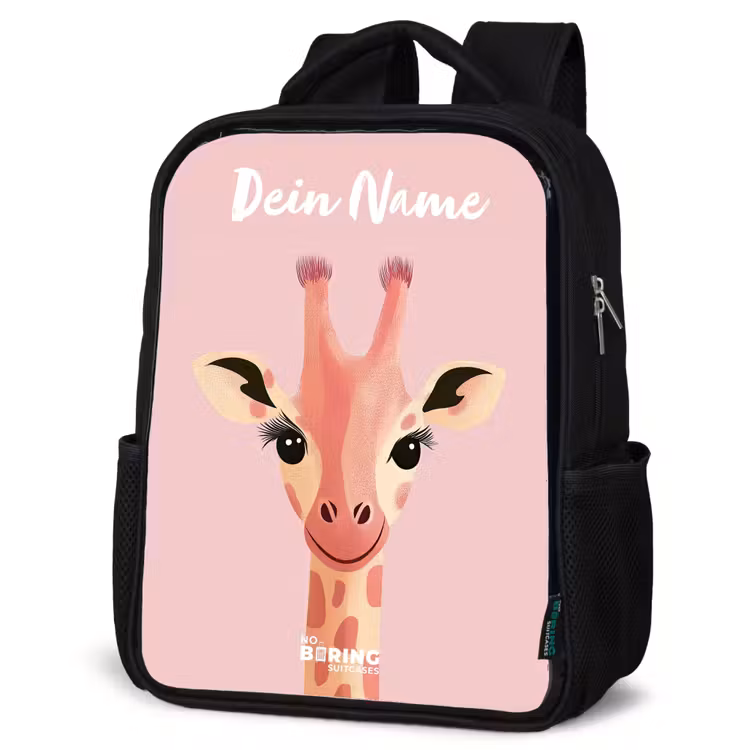 Kinderrucksack mit Namen - Schwarz - Giraffe - Wimpern - Minimalistisch - Rosa — 4