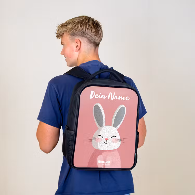 Kinderrucksack mit Namen - Schwarz - Kaninchen - Erröten - Punkte - Rosa — 3