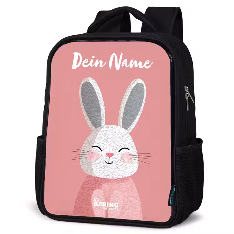 Kinderrucksack mit Namen - Schwarz - Kaninchen - Erröten - Punkte - Rosa — 4
