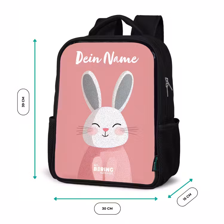 Kinderrucksack mit Namen - Schwarz - Kaninchen - Erröten - Punkte - Rosa — 6