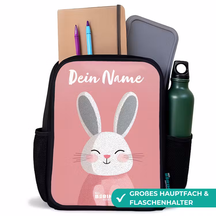 Kinderrucksack mit Namen - Schwarz - Kaninchen - Erröten - Punkte - Rosa — 8