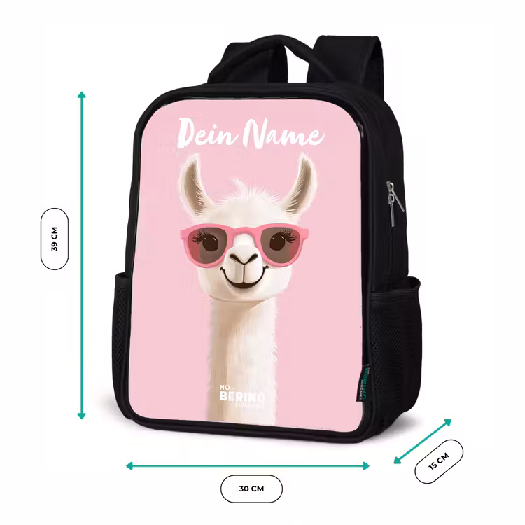 Kinderrucksack mit Namen - Schwarz - Lama - Weiß - Sonnenbrille - Wimpern — 6
