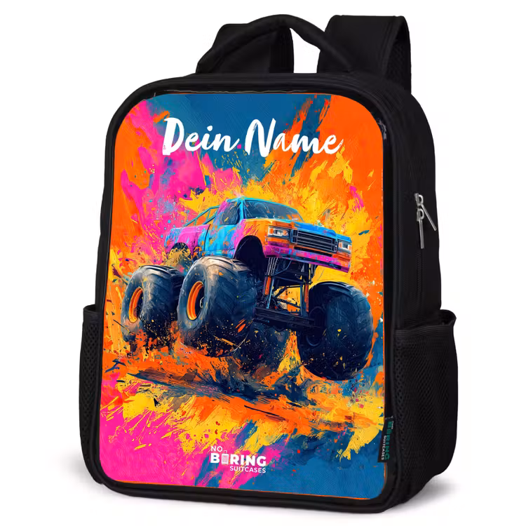 Kinderrucksack mit Namen - Schwarz - Monstertruck - Abstrakt - Farbspritzer - Farbenfroh — 4