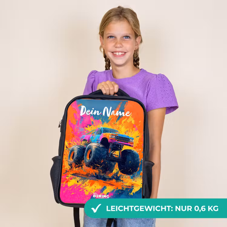 Kinderrucksack mit Namen - Schwarz - Monstertruck - Abstrakt - Farbspritzer - Farbenfroh — 7