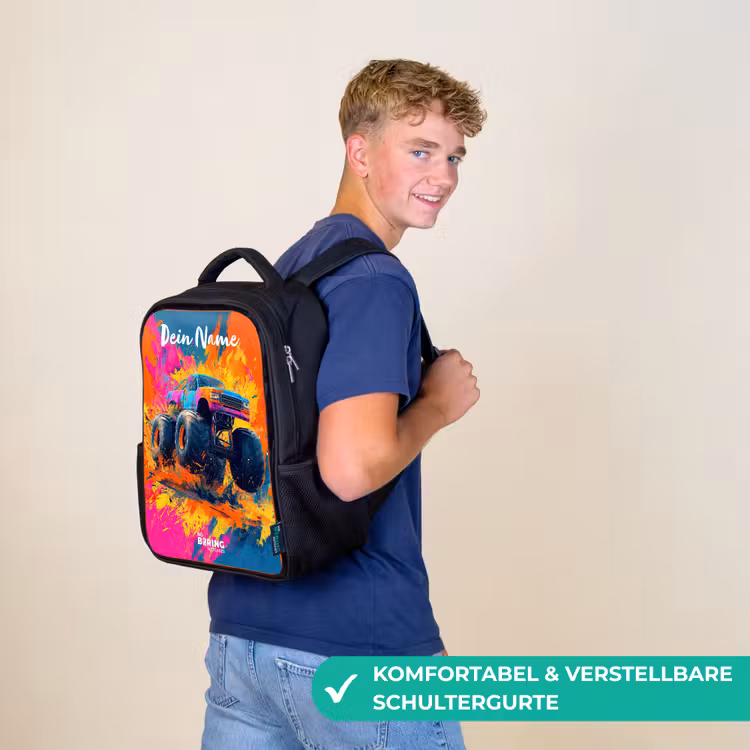 Kinderrucksack mit Namen - Schwarz - Monstertruck - Abstrakt - Farbspritzer - Farbenfroh — 9