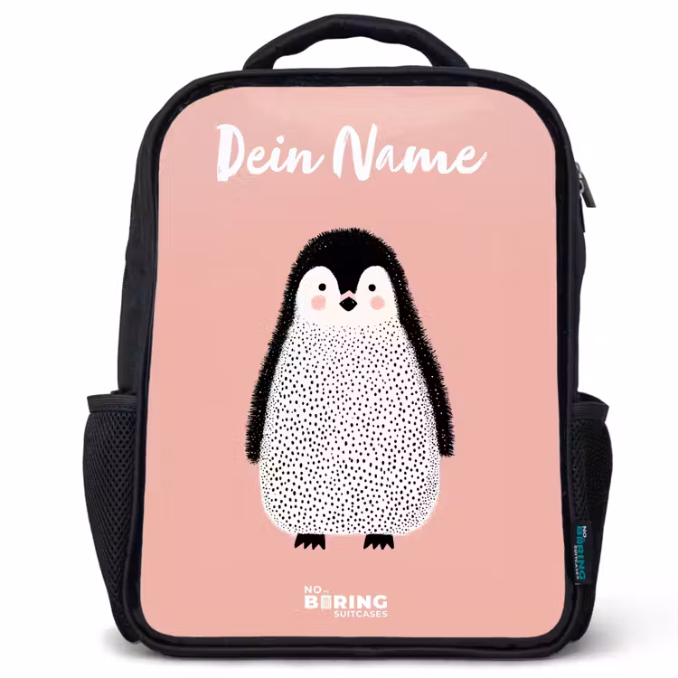 Kinderrucksack mit Namen - Schwarz - Pinguin - Punkte - Rosa - Minimalistisch — 1