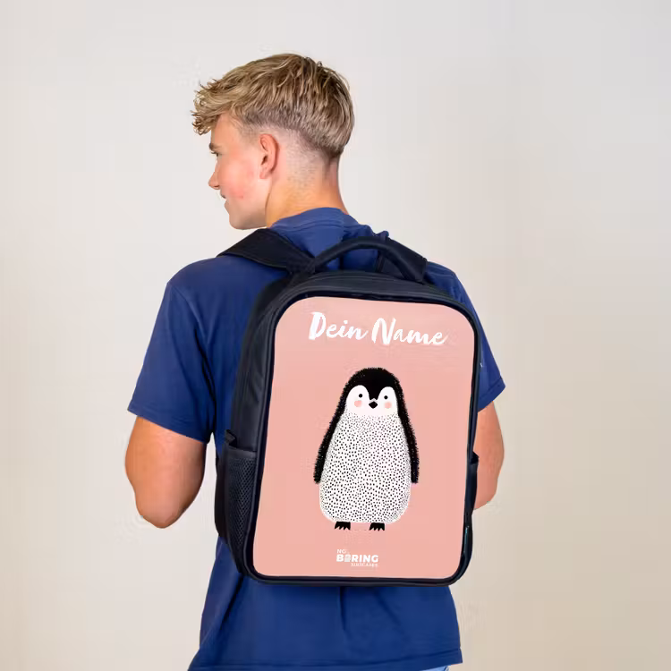 Kinderrucksack mit Namen - Schwarz - Pinguin - Punkte - Rosa - Minimalistisch — 3