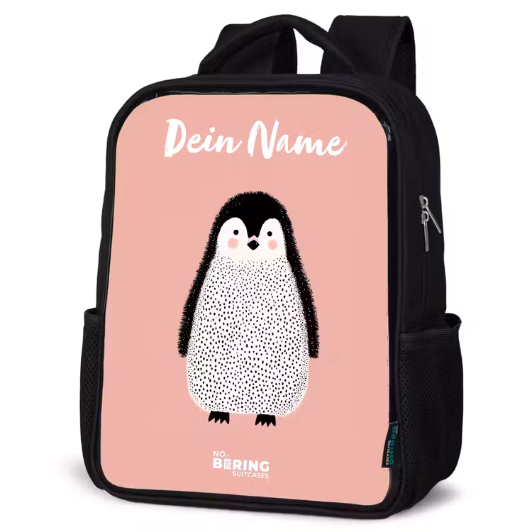 Kinderrucksack mit Namen - Schwarz - Pinguin - Punkte - Rosa - Minimalistisch — 4