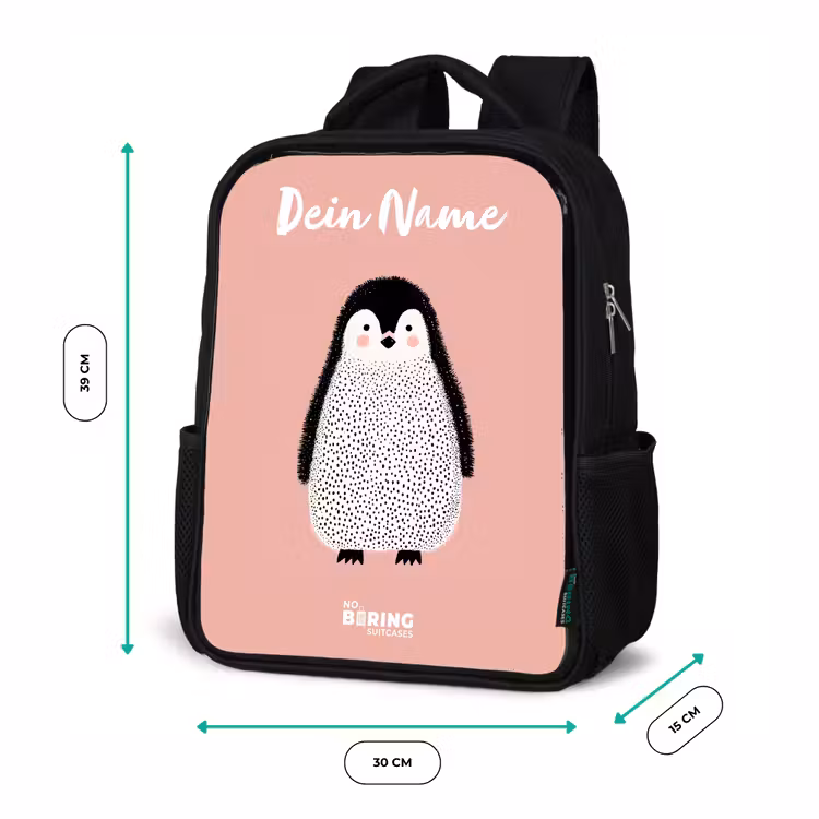 Kinderrucksack mit Namen - Schwarz - Pinguin - Punkte - Rosa - Minimalistisch — 6