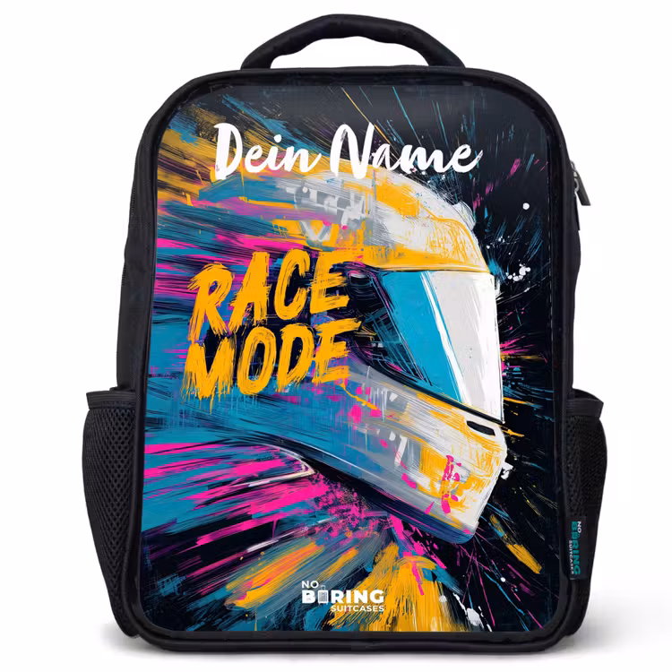 Kinderrucksack mit Namen - Schwarz - Rennhelm - Abstrakt - Farbe - Bunt — 1
