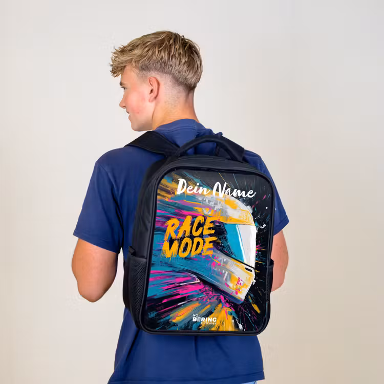 Kinderrucksack mit Namen - Schwarz - Rennhelm - Abstrakt - Farbe - Bunt — 3