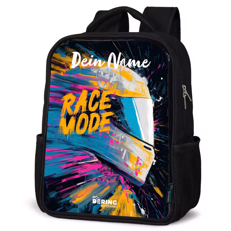 Kinderrucksack mit Namen - Schwarz - Rennhelm - Abstrakt - Farbe - Bunt — 4