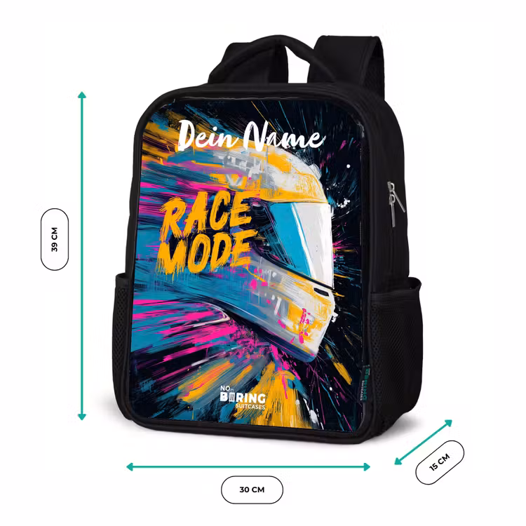 Kinderrucksack mit Namen - Schwarz - Rennhelm - Abstrakt - Farbe - Bunt — 6