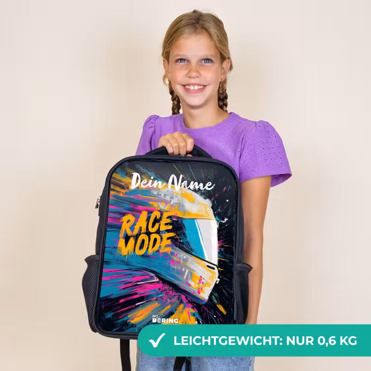 Kinderrucksack mit Namen - Schwarz - Rennhelm - Abstrakt - Farbe - Bunt — 7