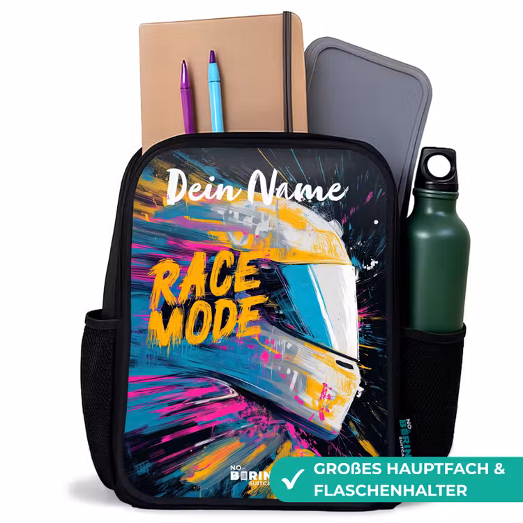 Kinderrucksack mit Namen - Schwarz - Rennhelm - Abstrakt - Farbe - Bunt — 8