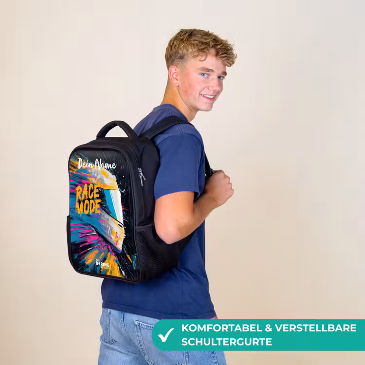 Kinderrucksack mit Namen - Schwarz - Rennhelm - Abstrakt - Farbe - Bunt — 9