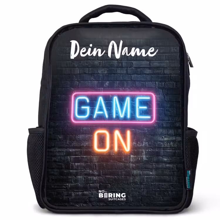 Kinderrucksack mit Namen - Schwarz - Spiel - Neon - Wand — 1