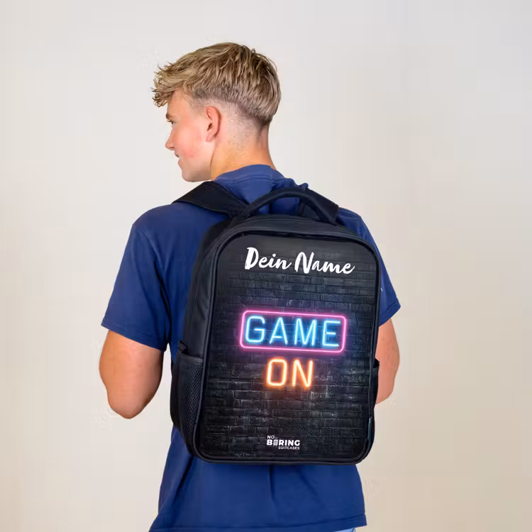 Kinderrucksack mit Namen - Schwarz - Spiel - Neon - Wand — 3