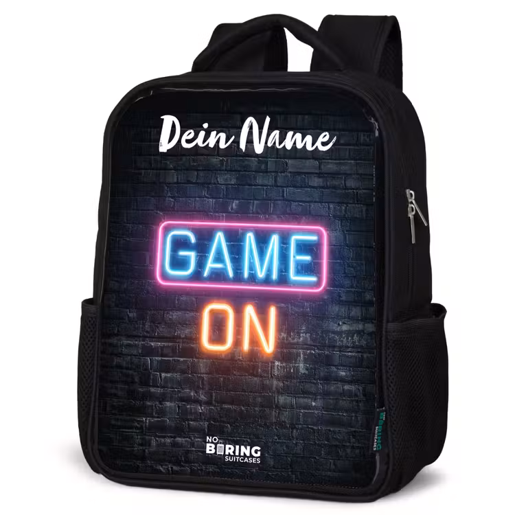 Kinderrucksack mit Namen - Schwarz - Spiel - Neon - Wand — 4