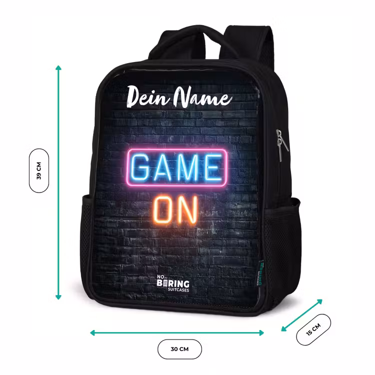 Kinderrucksack mit Namen - Schwarz - Spiel - Neon - Wand — 6