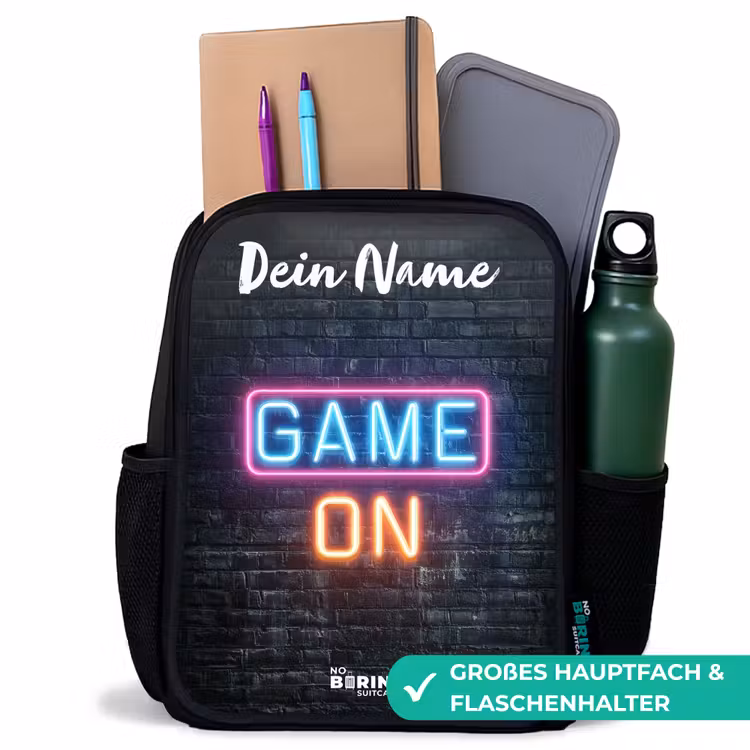 Kinderrucksack mit Namen - Schwarz - Spiel - Neon - Wand — 8
