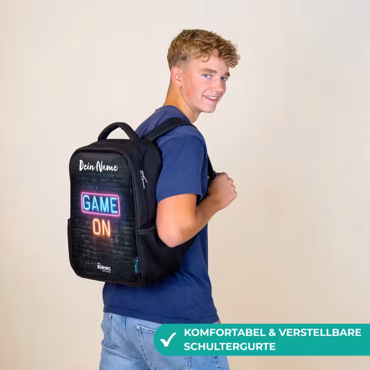 Kinderrucksack mit Namen - Schwarz - Spiel - Neon - Wand — 9